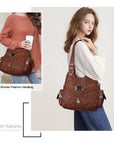 Women Large capacity hobo  Handbag Washed PU Leather-Angelkiss Bag