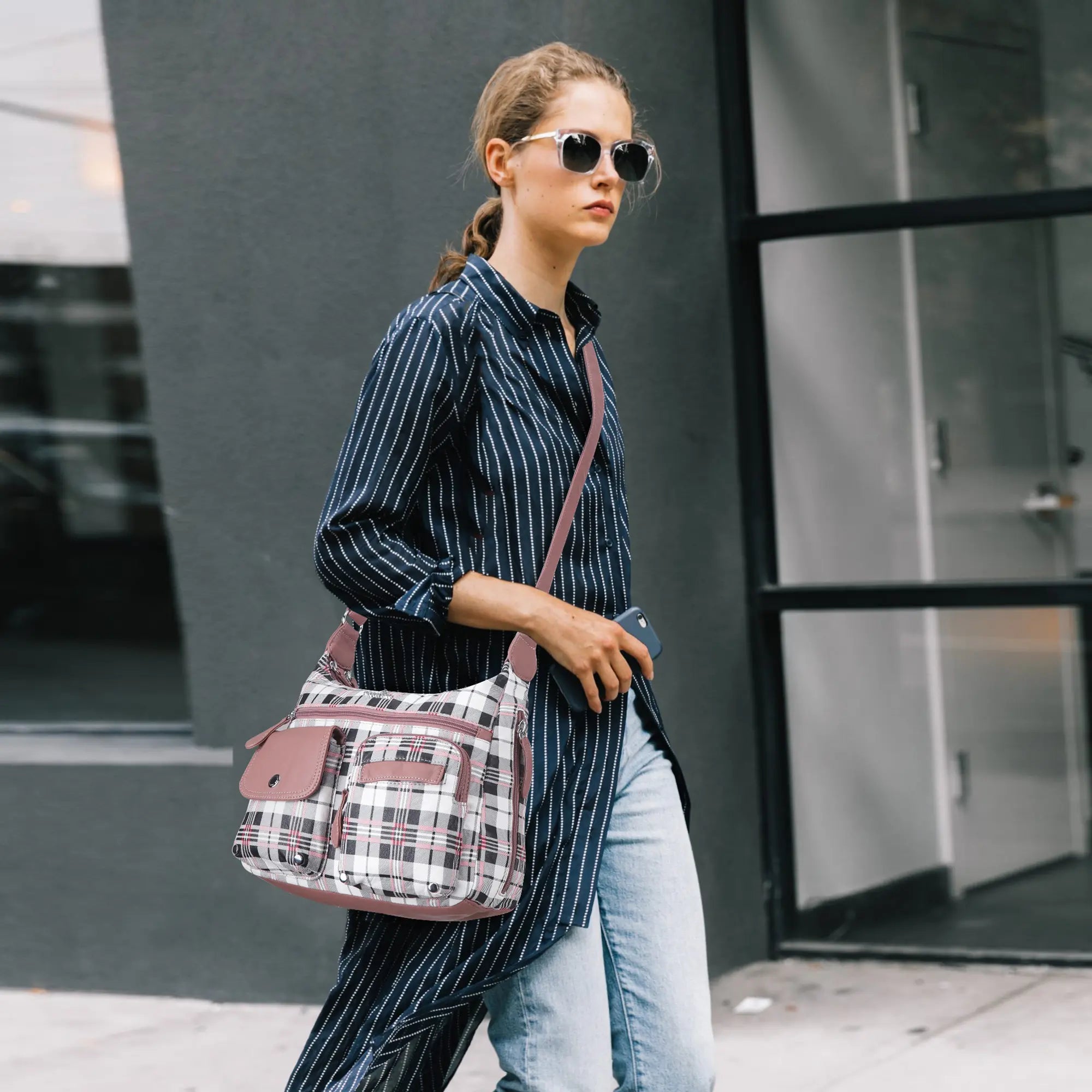 East West Plaid Crossbody Bag with Wallet
