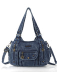 Soft PU Multi-Pocket Shoulder Purse with Crossbody Strap