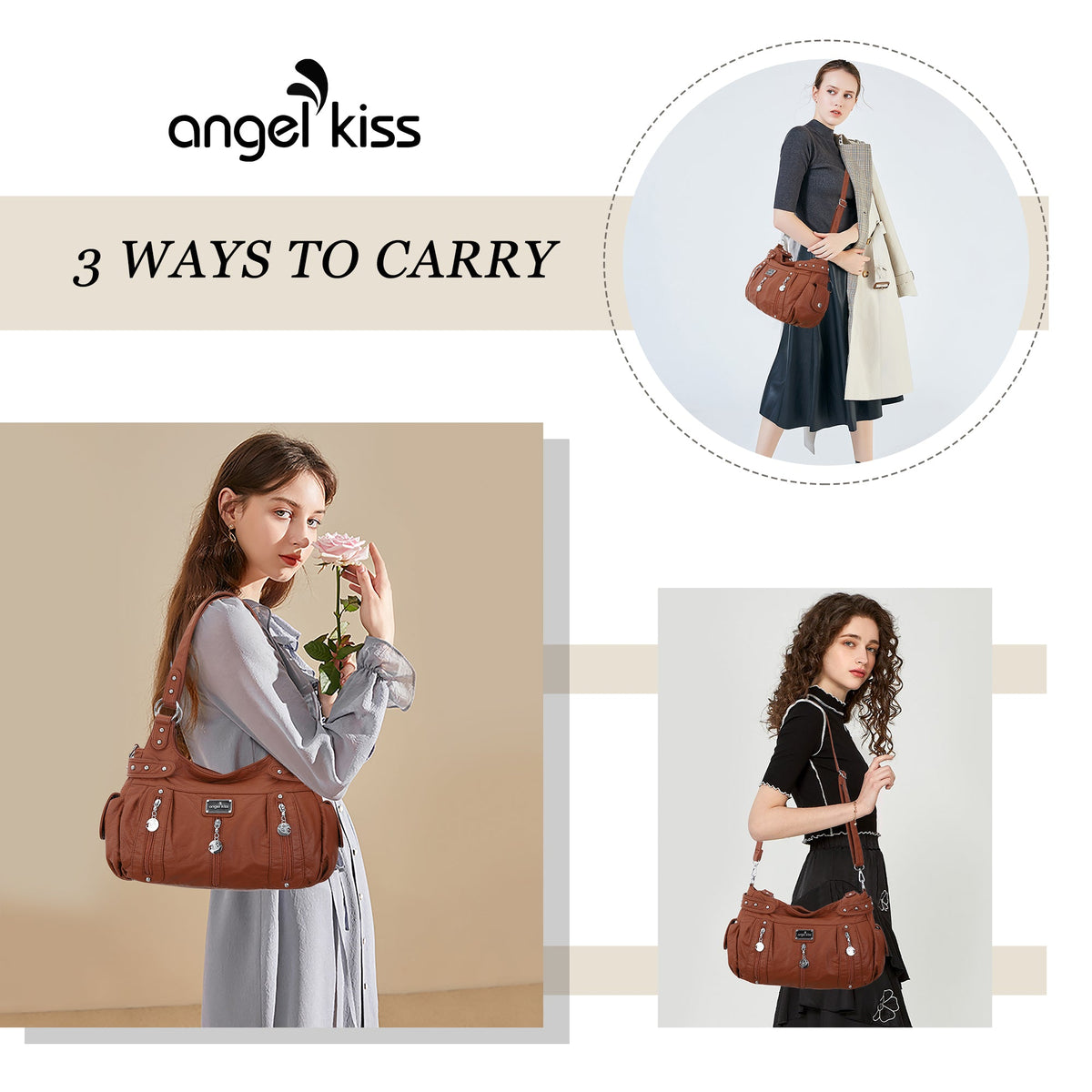 Stylish women's large capacity shoulder bags and hobo bags-Angelkiss Bag