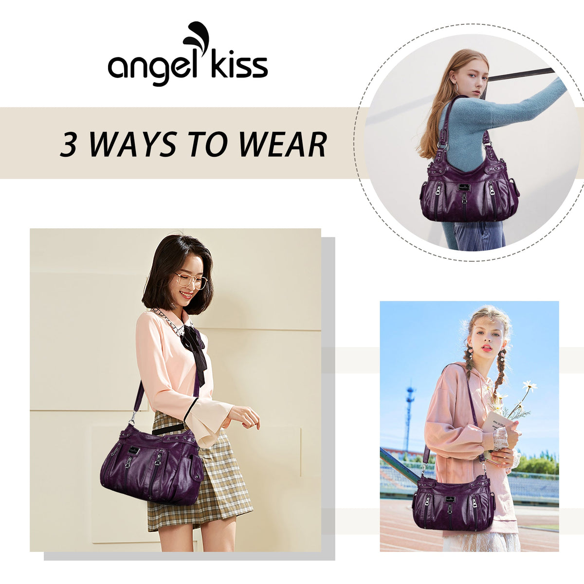 Stylish women's large capacity shoulder bags and hobo bags-Angelkiss Bag