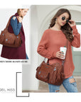 Soft PU Multi-Pocket Shoulder Purse with Crossbody Strap