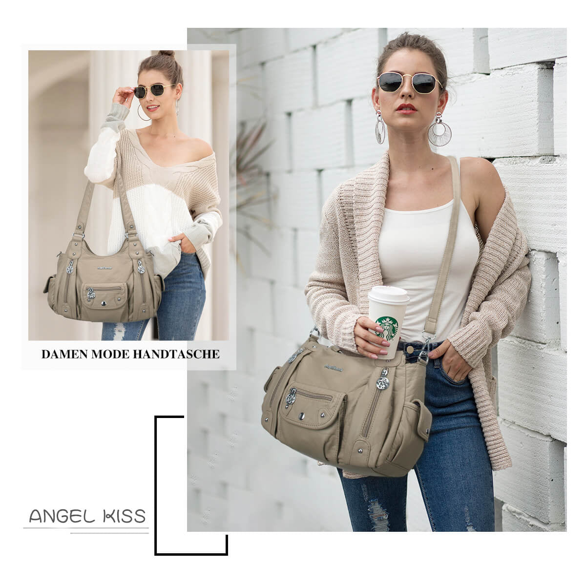 Soft PU Multi-Pocket Shoulder Purse with Crossbody Strap