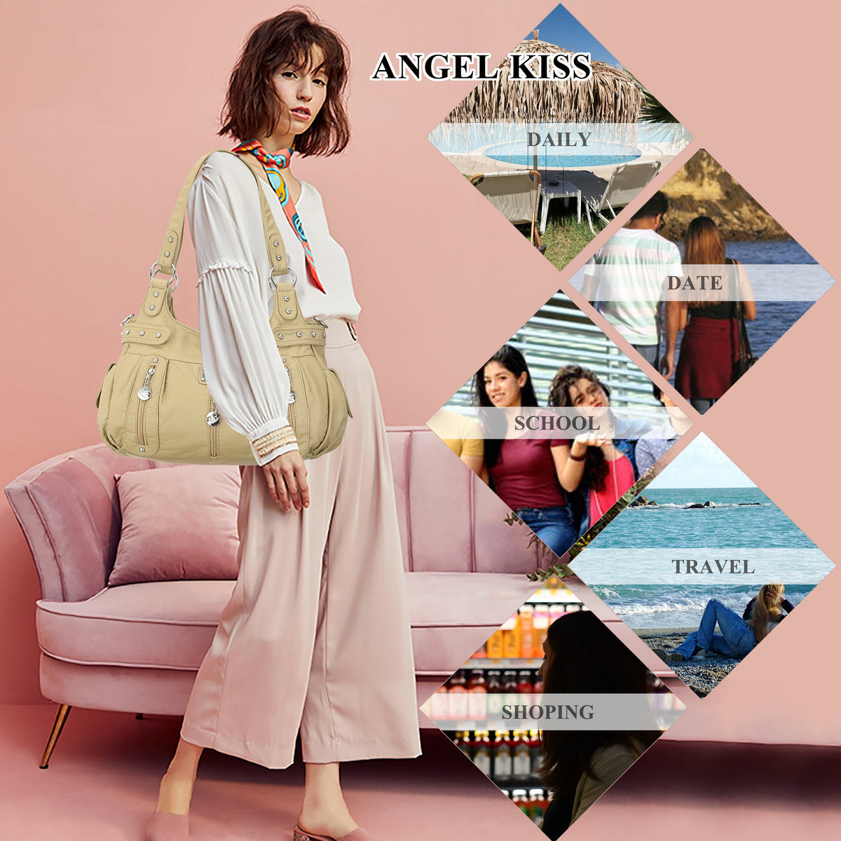Stylish women's large capacity shoulder bags and hobo bags-Angelkiss Bag