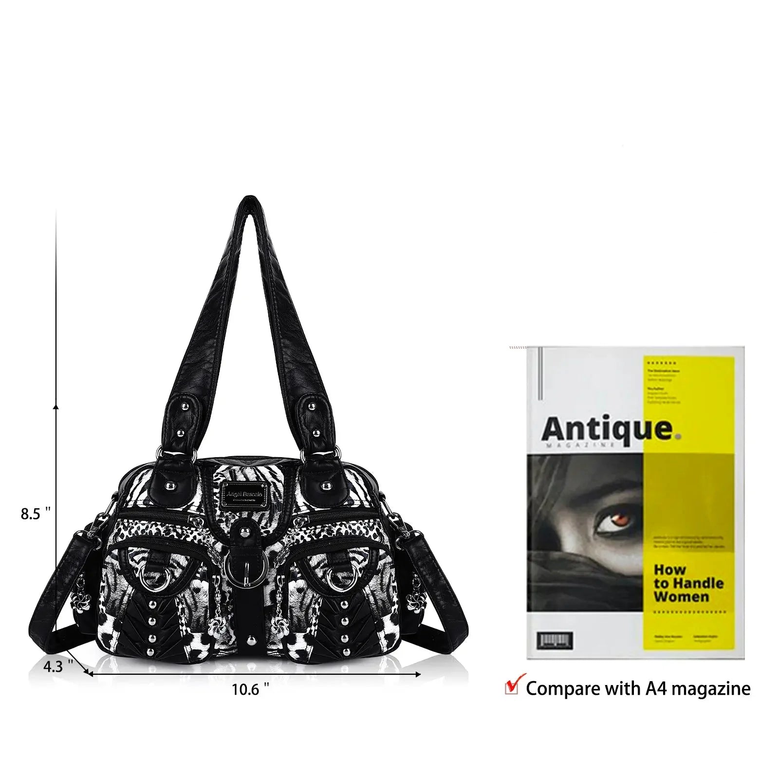 Edgy Leopard Print Satchel – Punk Rock Studded Shoulder Bag