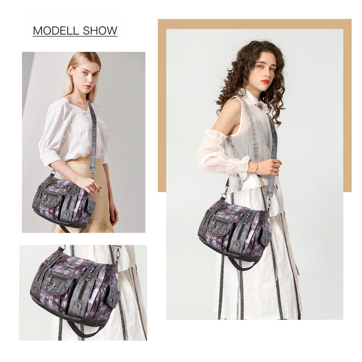 East-West Multi-Pocket PU Hobo Shoulder Bag