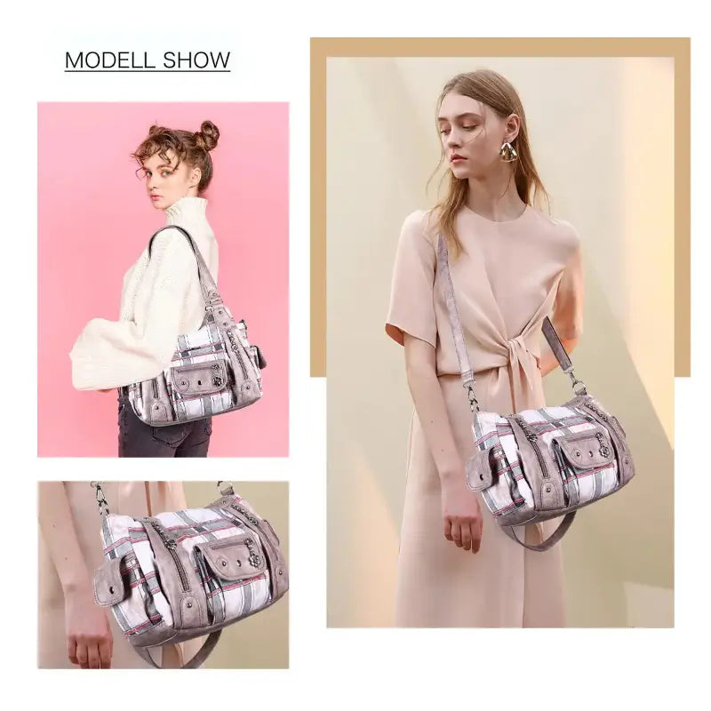 East-West Multi-Pocket PU Hobo Shoulder Bag
