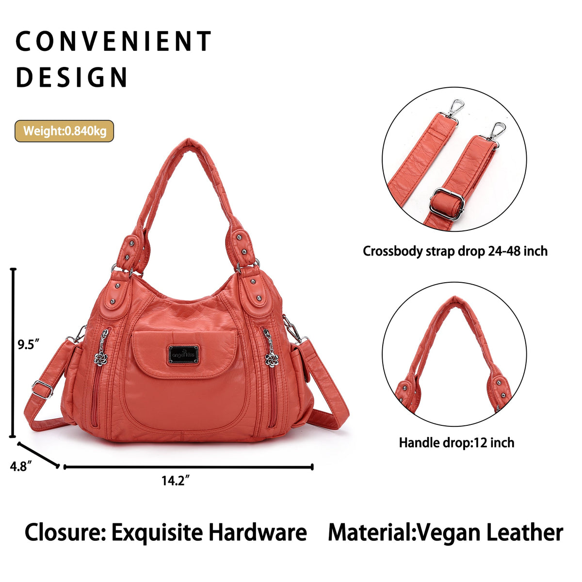 Women  handbag with High Quality Washed PU Multi Purpose tote bag-Angelkiss Bag
