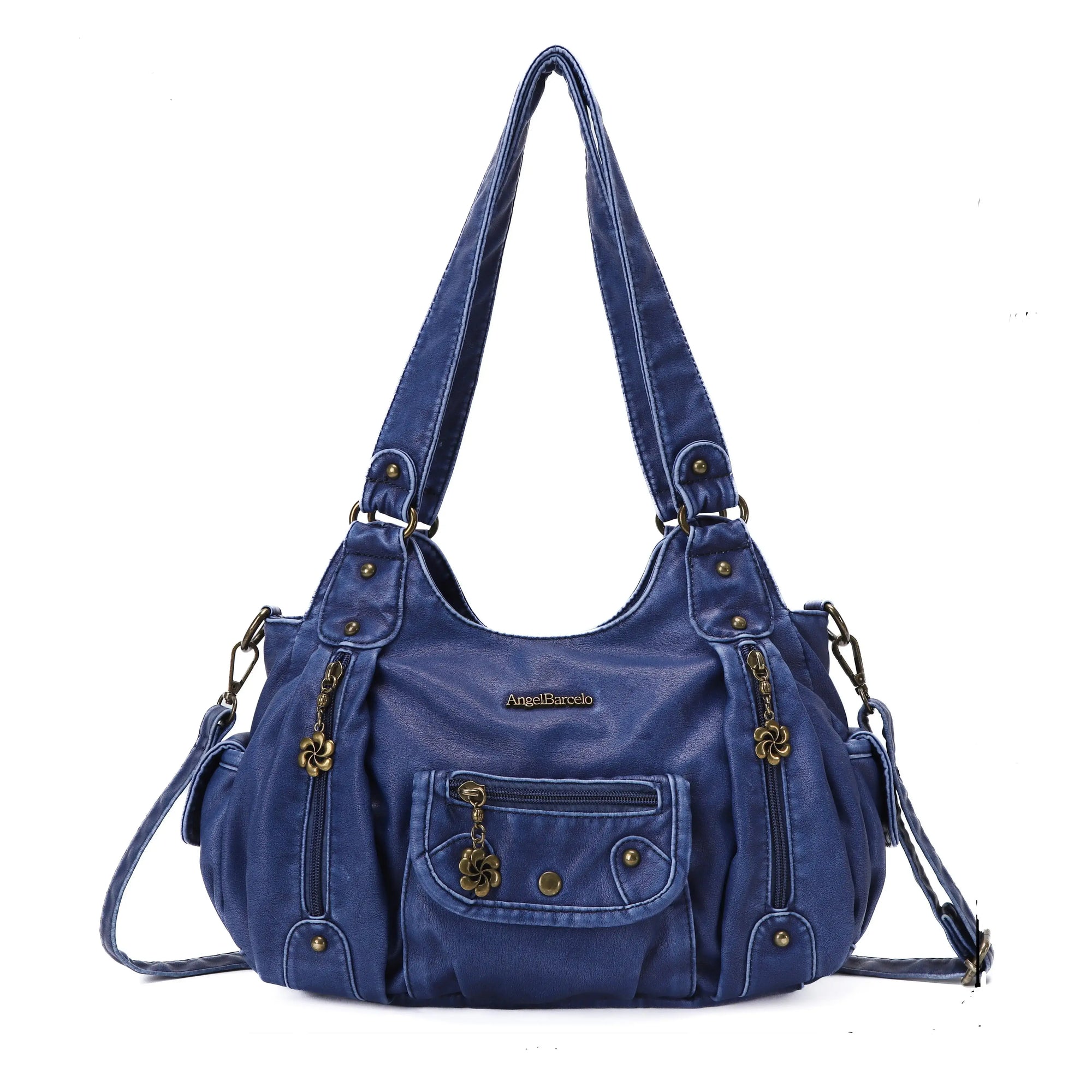 Soft PU Multi-Pocket Shoulder Purse with Crossbody Strap