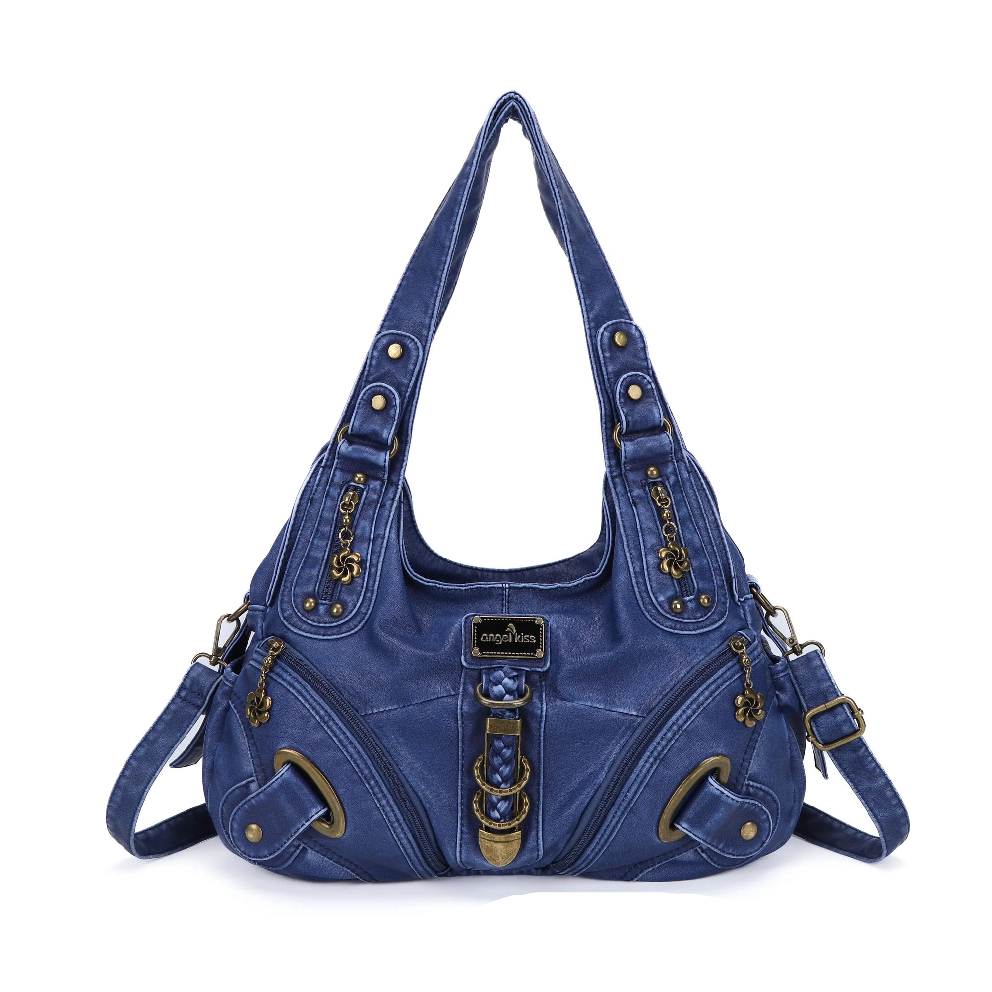 Solid Color Convertible Shoulder Bag with Zip Compartments