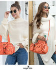 Leopard Print Multi-Pocket Shoulder Bag with Studded Buckle Details