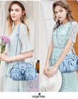Leopard Print Multi-Pocket Shoulder Bag with Studded Buckle Details