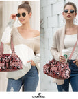 Leopard Print Multi-Pocket Shoulder Bag with Studded Buckle Details