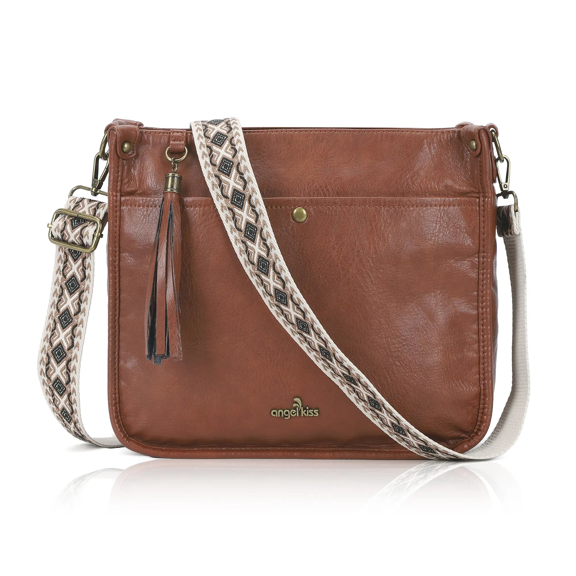 Geometric Woven Strap Crossbody | Vintage Flat Messenger Bag