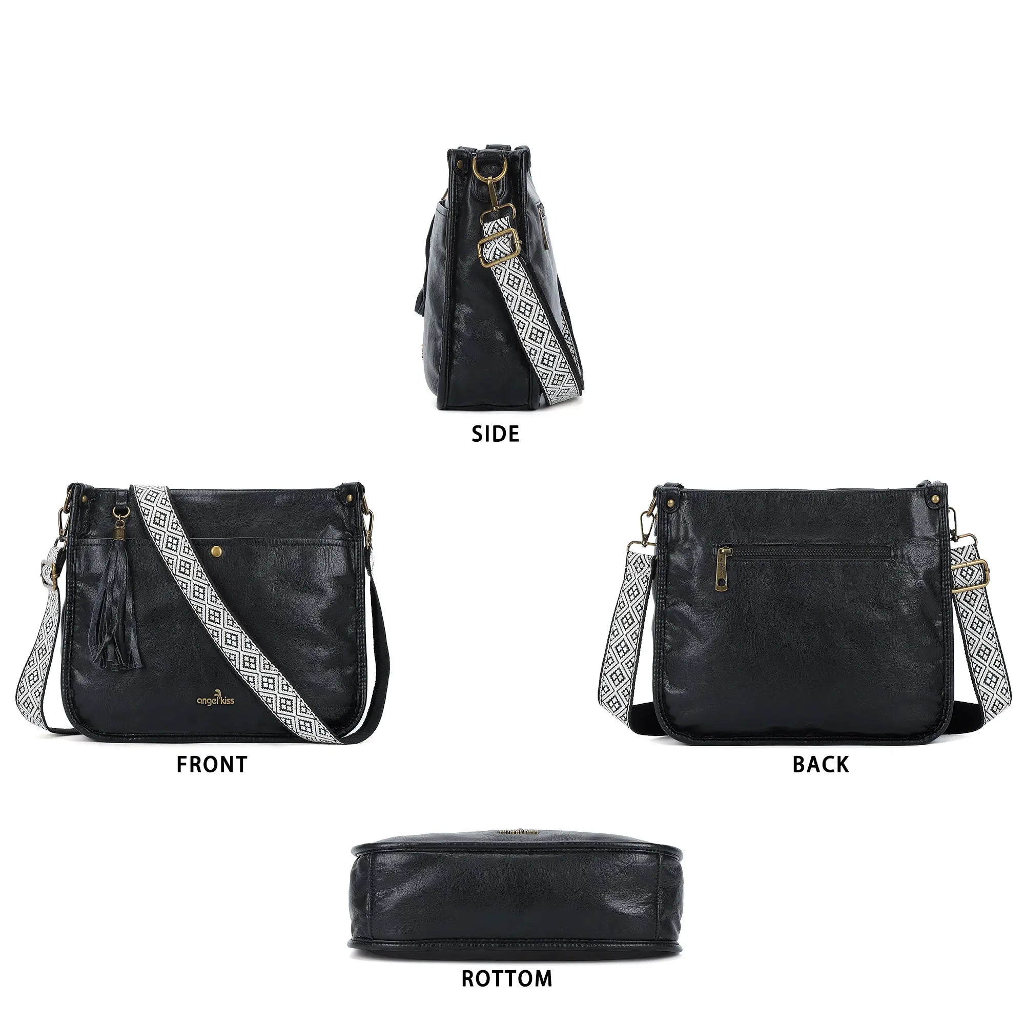 Geometric Woven Strap Crossbody | Vintage Flat Messenger Bag