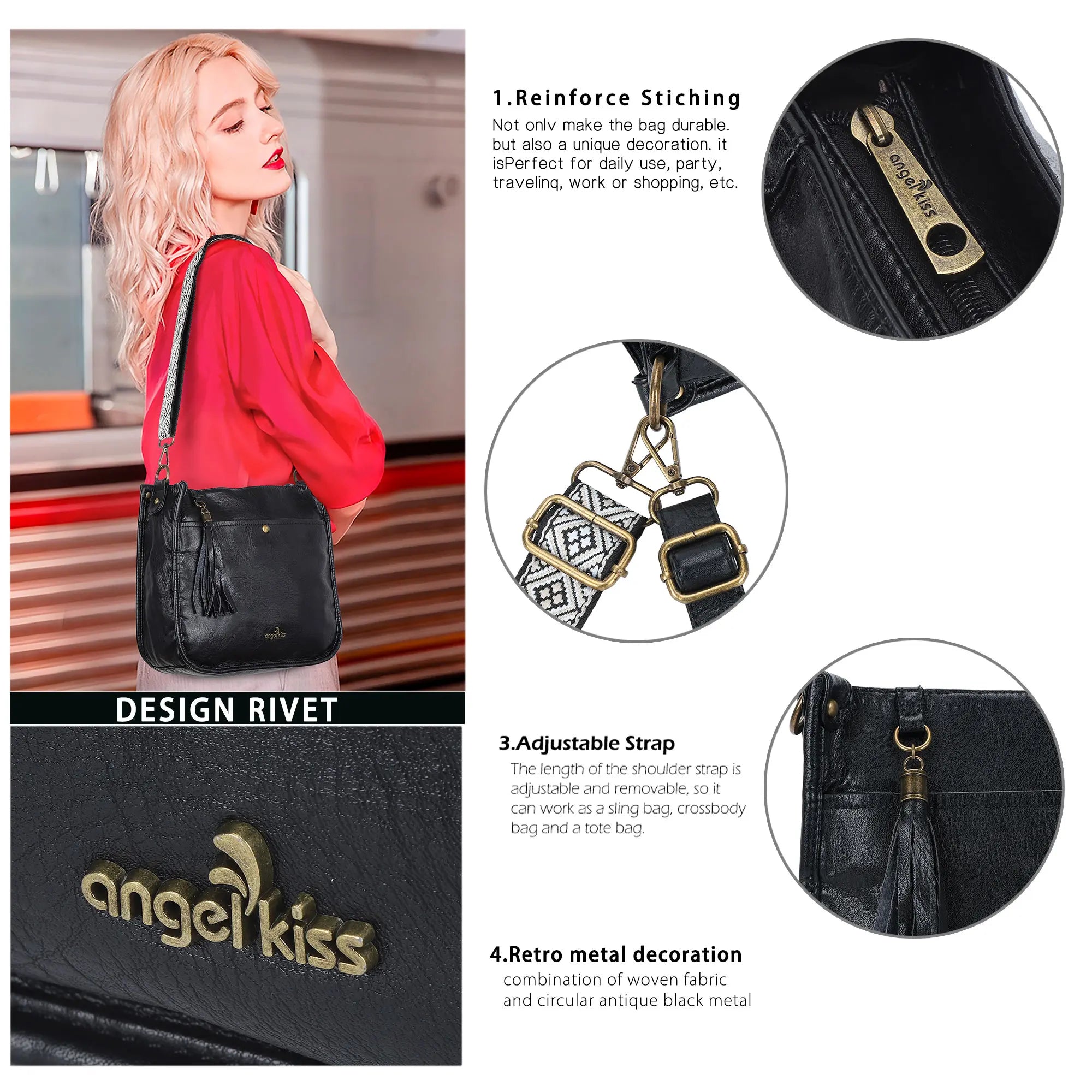 Geometric Woven Strap Crossbody | Vintage Flat Messenger Bag