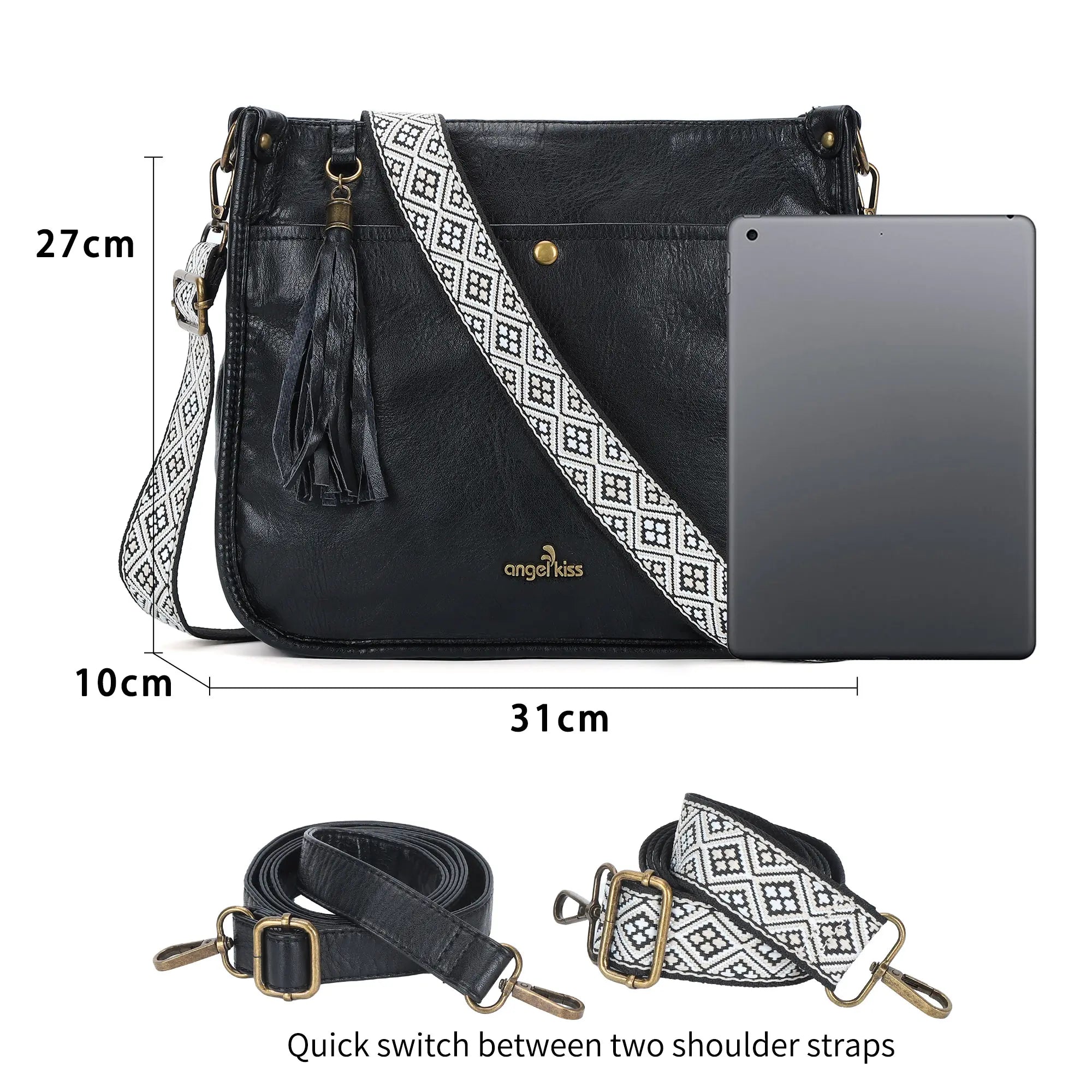 Geometric Woven Strap Crossbody | Vintage Flat Messenger Bag