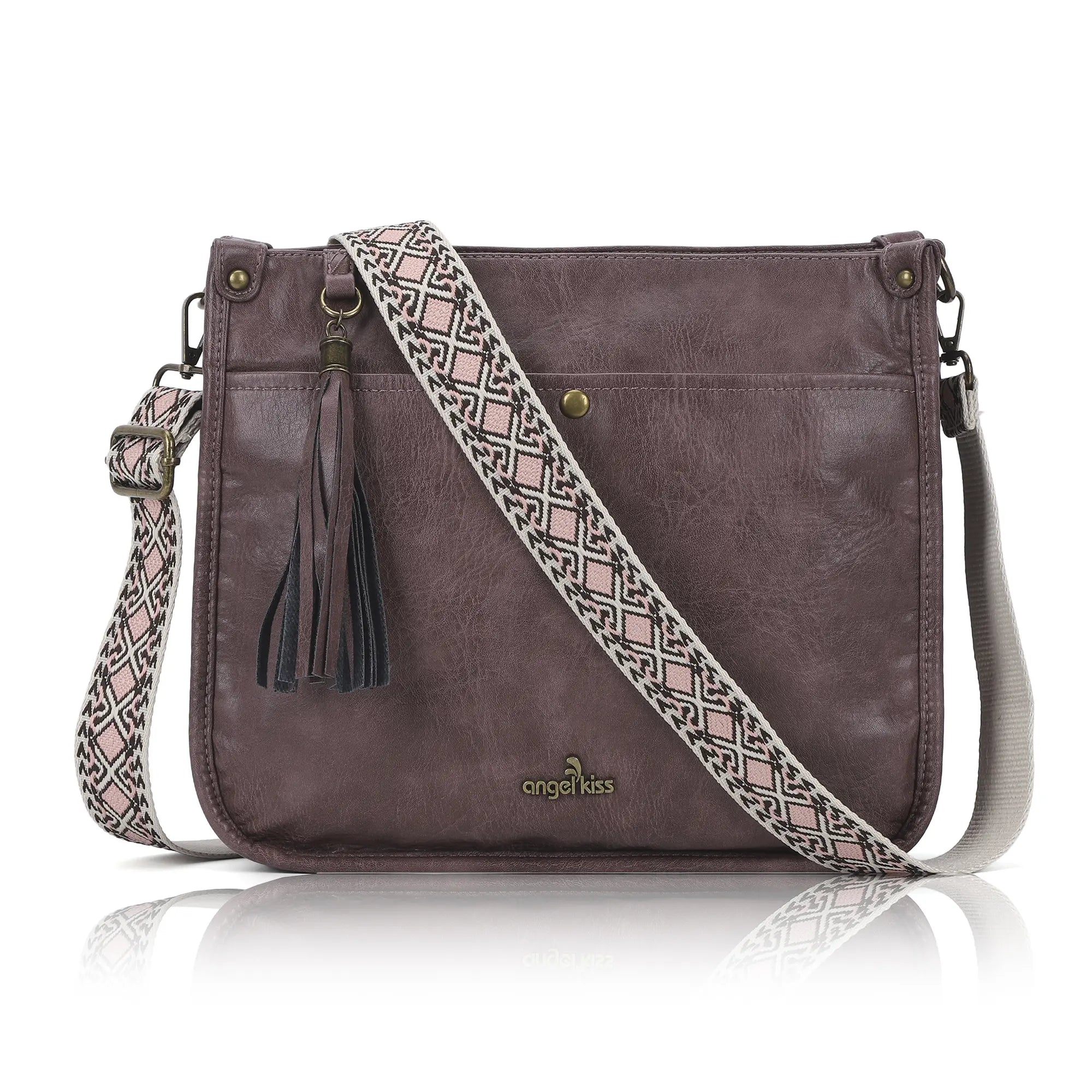 Geometric Woven Strap Crossbody | Vintage Flat Messenger Bag