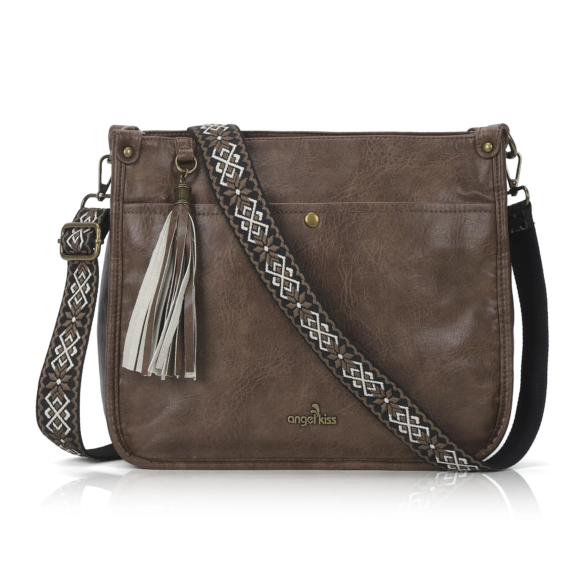 Geometric Woven Strap Crossbody | Vintage Flat Messenger Bag
