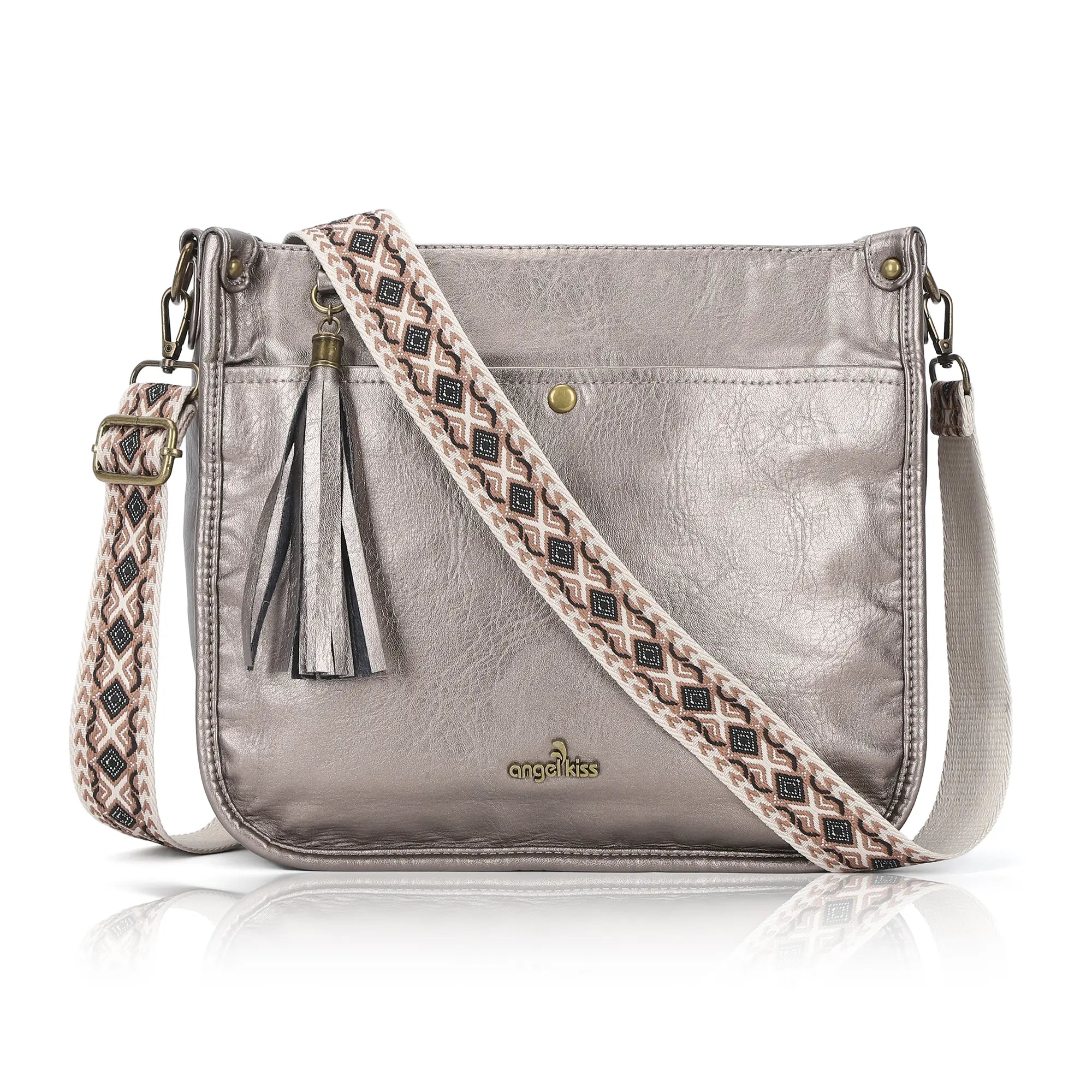Geometric Woven Strap Crossbody | Vintage Flat Messenger Bag
