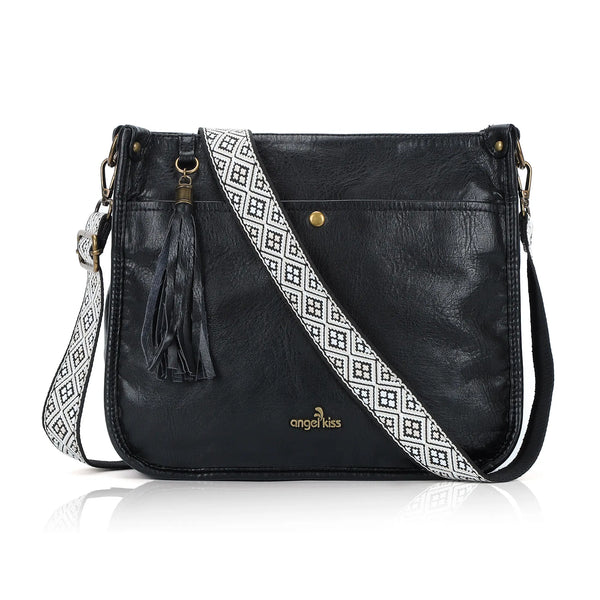 Geometric Woven Strap Crossbody | Vintage Flat Messenger Bag