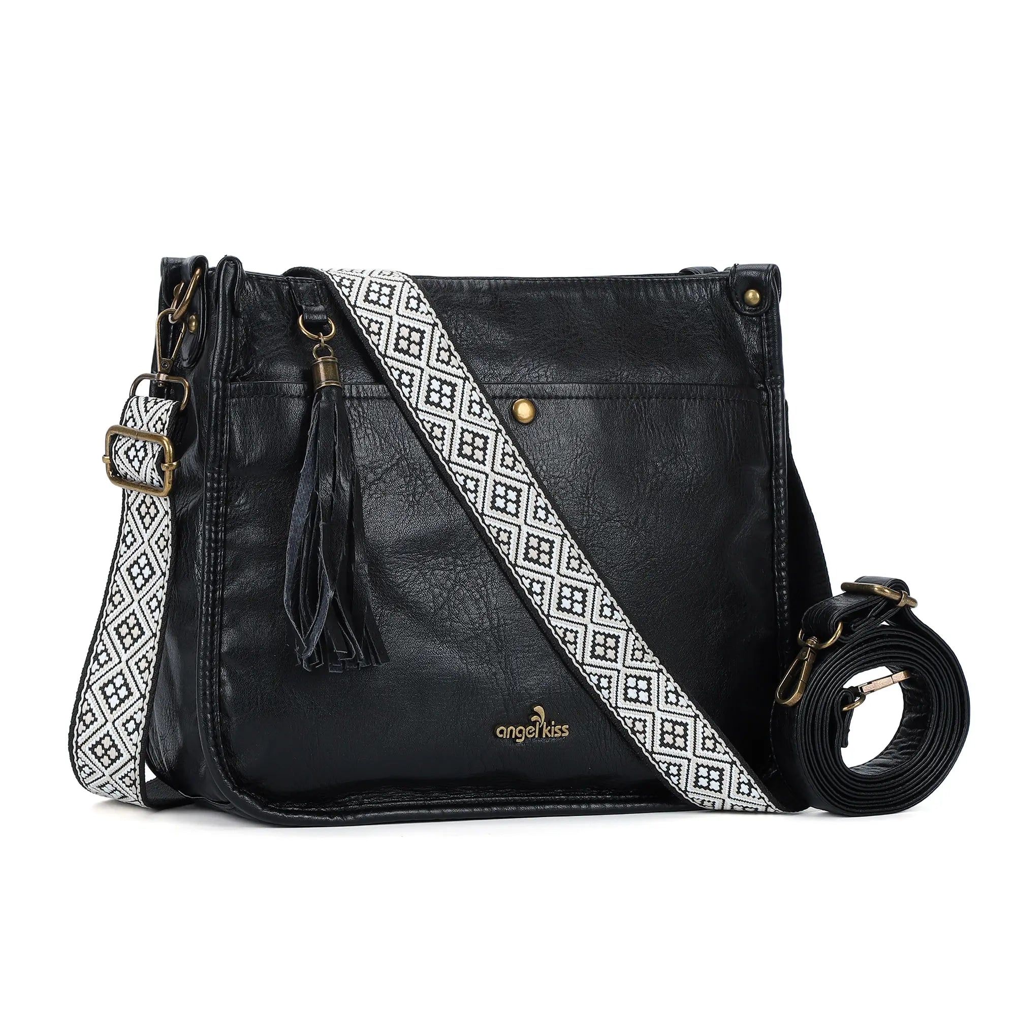 Geometric Woven Strap Crossbody | Vintage Flat Messenger Bag