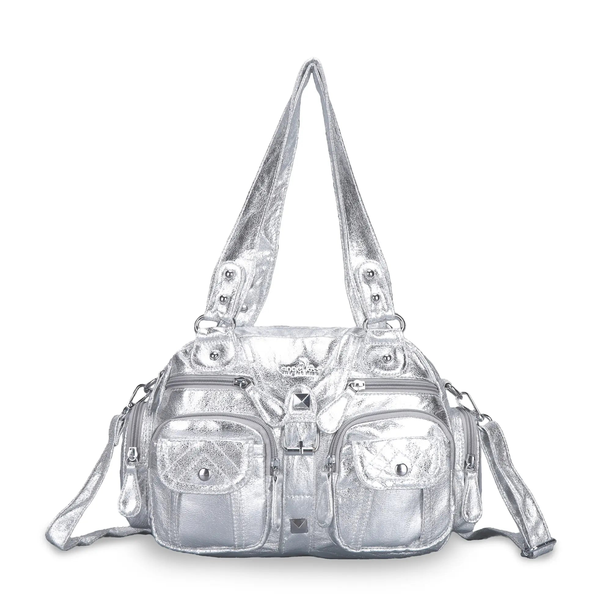 Multi-Pocket Shoulder Bag with Buckle Details and Adjustable Strap