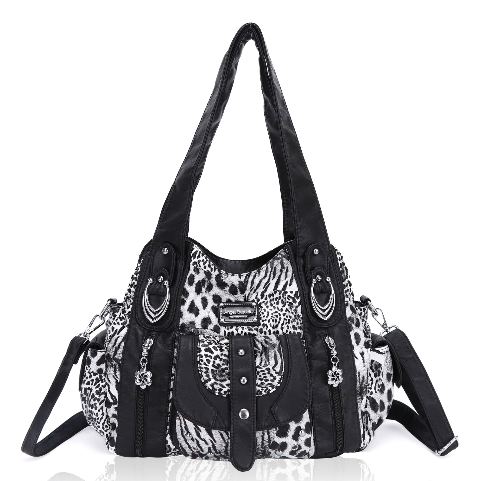 Women’s Large Leopard Print Multi-Pocket Hobo Shoulder Bag
