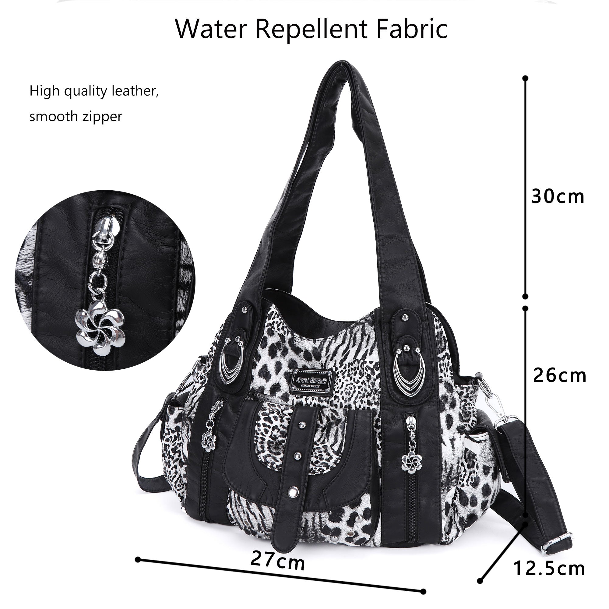 Women’s Large Leopard Print Multi-Pocket Hobo Shoulder Bag