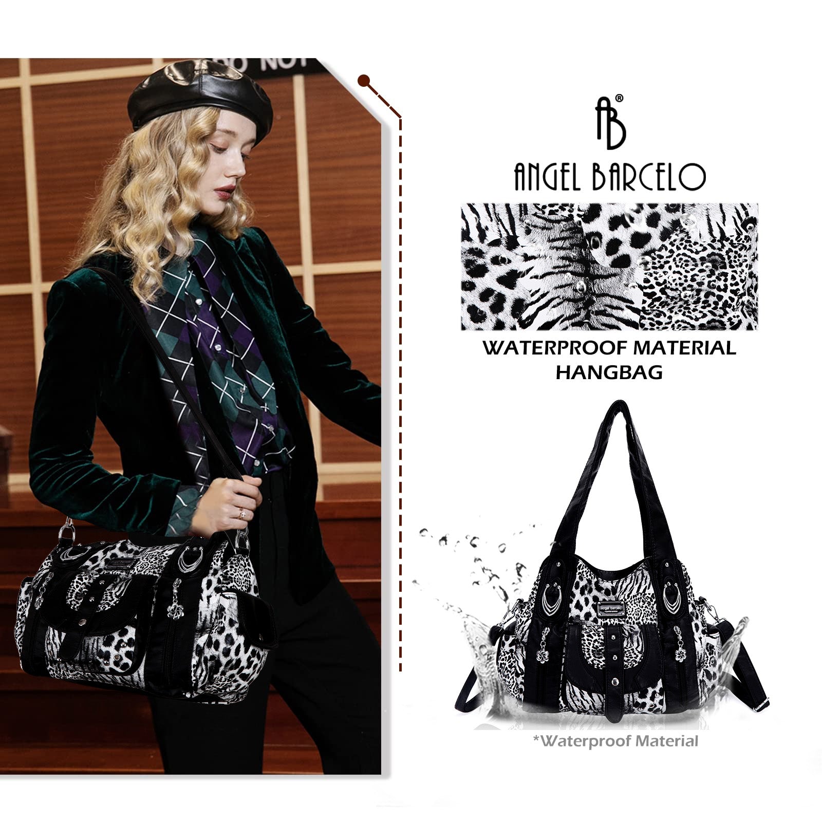Women’s Large Leopard Print Multi-Pocket Hobo Shoulder Bag