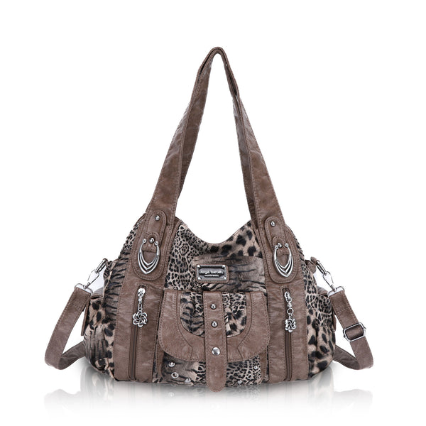 Women’s Large Leopard Print Multi-Pocket Hobo Shoulder Bag
