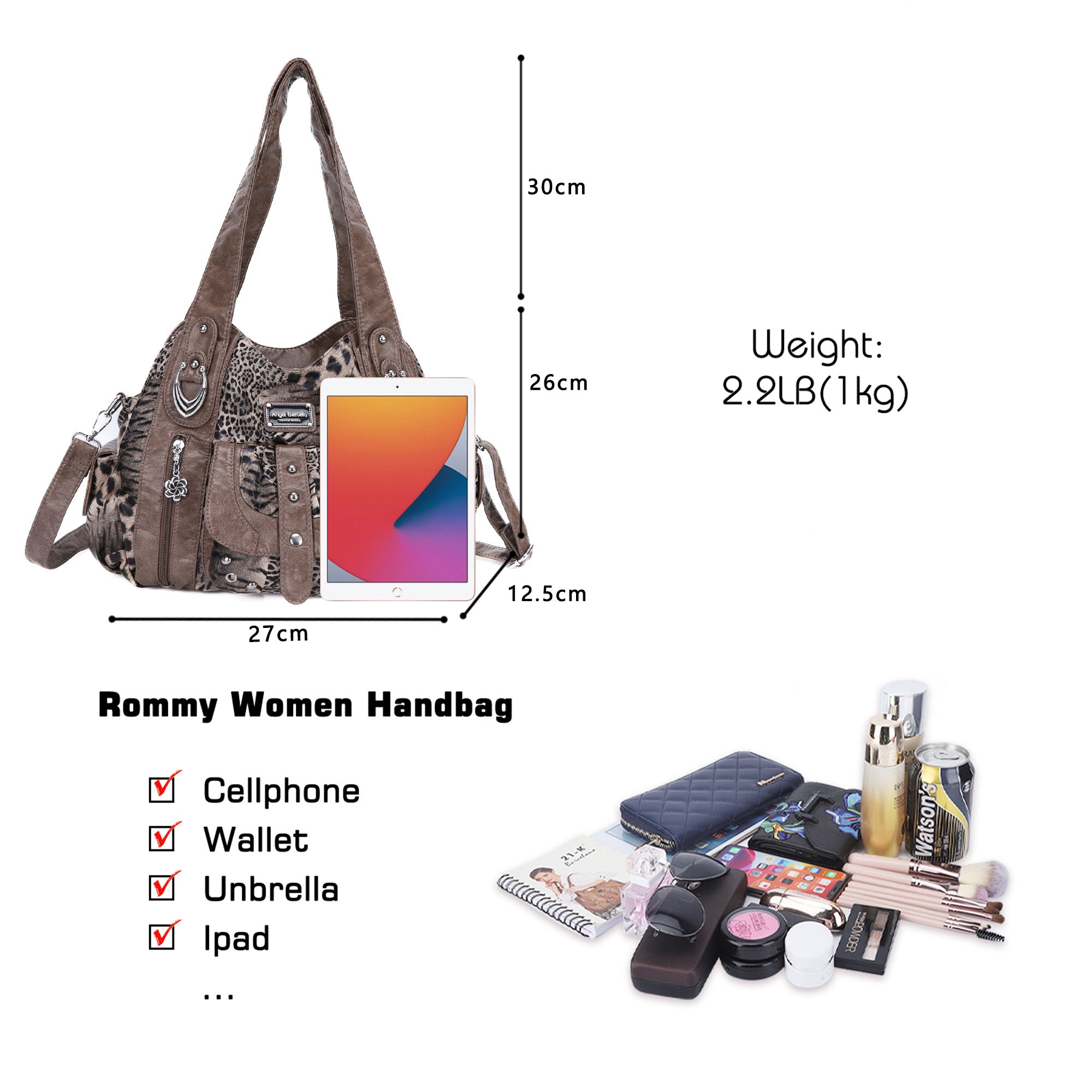 Women’s Large Leopard Print Multi-Pocket Hobo Shoulder Bag