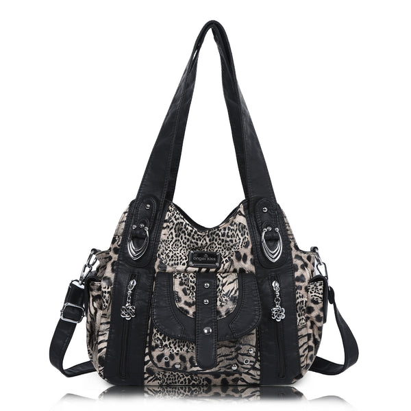 Women’s Large Leopard Print Multi-Pocket Hobo Shoulder Bag