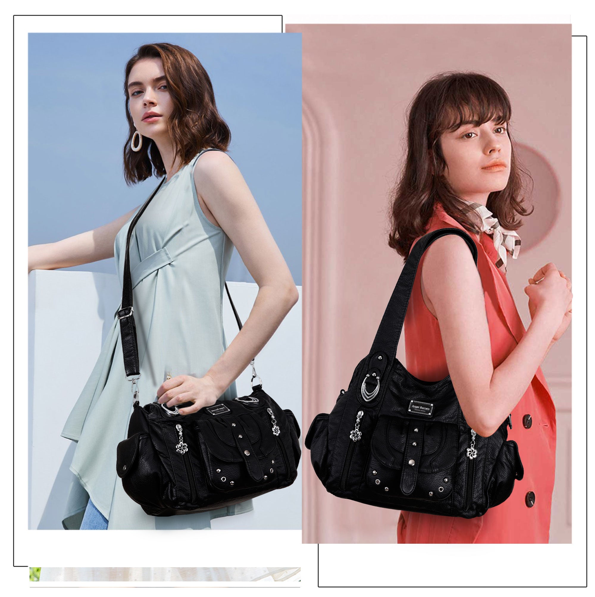 Large Multi-Pocket Convertible Hobo Bag