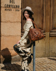 Vintage PU Leather Studded Shoulder Tote Bag for Travel