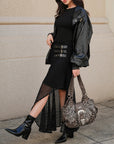 Y2K Leopard Print Studded Large Satchel Bag