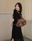 Leopard Print Multi-Pocket Shoulder Bag with Studded Buckle Details