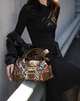 Y2K Leopard Patchwork Crossbody Bag – Front Buckle Retro Shoulder Handbag
