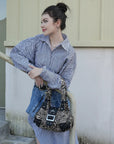 Y2K Leopard Patchwork Crossbody Bag – Front Buckle Retro Shoulder Handbag
