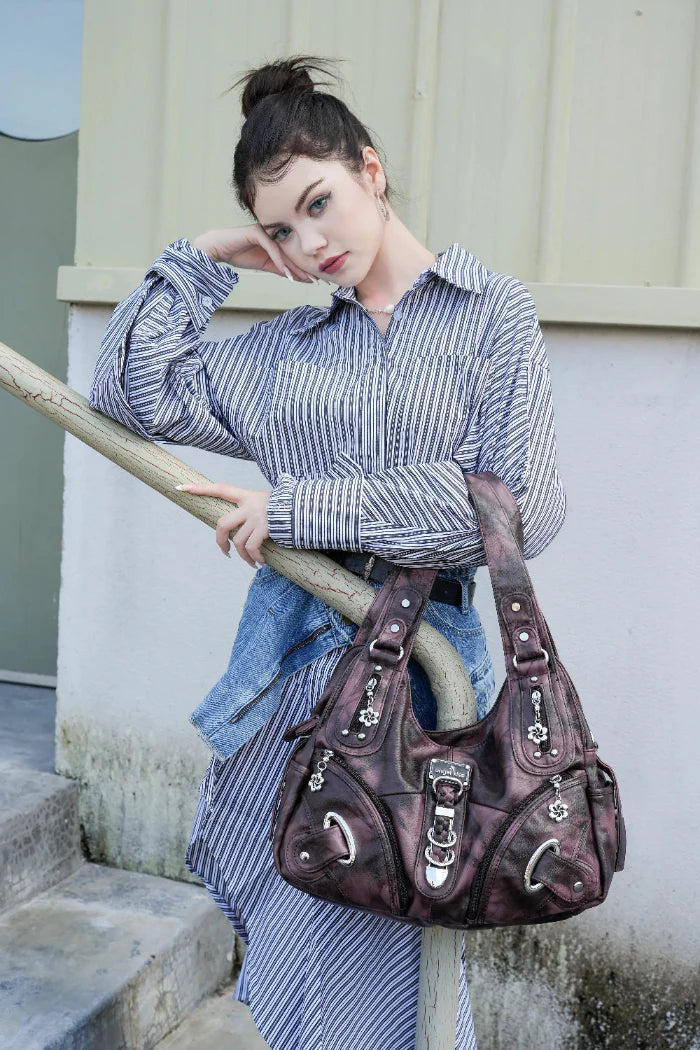 Cloud-Inspired Tie-Dye Large Hobo Shoulder Bag