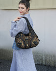 Leopard Print Crescent Shoulder Purse with Top Zip