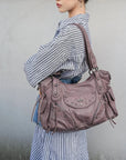 Studded Slouchy Hobo Shoulder Bag with Side-Tie Details