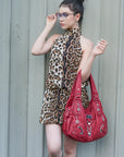 Solid Color Convertible Shoulder Bag with Zip Compartments