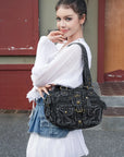 Multi-Pocket Shoulder Bag with Buckle Details and Adjustable Strap