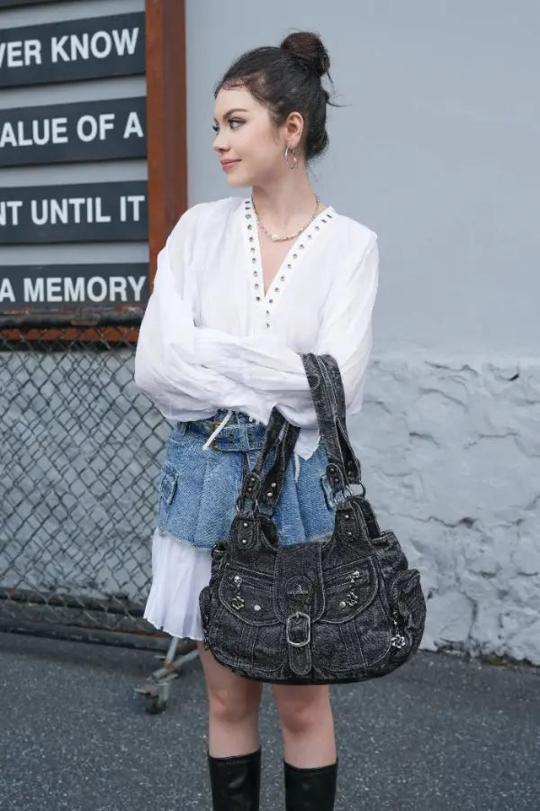 Large Braided Multi-Pocket Hobo Shoulder Bag with Crossbody Strap