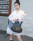 Y2K Leopard Patchwork Crossbody Bag – Front Buckle Retro Shoulder Handbag