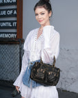 Grunge Style Top Handle Handbag – Studded Biker Shoulder Purse