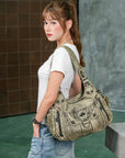 Large Multi Pocket Hobo Purse for Women with Adjustable Strap