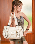 Vintage Washed Slouchy Hobo - Studded Multi-Pocket Crossbody
