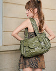Vintage Washed Slouchy Hobo - Studded Multi-Pocket Crossbody